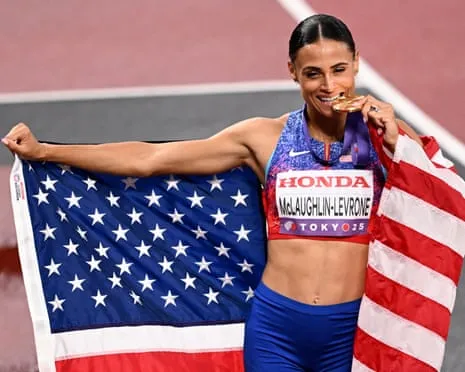The American sprinter clocks speediest women’s 400m in 40 years to win championship title